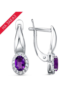 Серьги серебро 925 пробы, покрытие - родирование, вставка - аметист (полудрагоценный камень), фианит (недрагоценный камень)