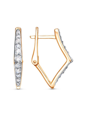 Серьги серебро 925 пробы, покрытие - золочение, выборочное родирование, вставка - фианит (недрагоценный камень)