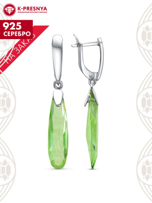 Серьги серебро 925 пробы, покрытие - платинирование, вставка - стекло ювелирное собственной огранки