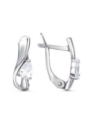 Серьги серебро 925 пробы, покрытие - родирование, вставка - фианит (недрагоценный камень)