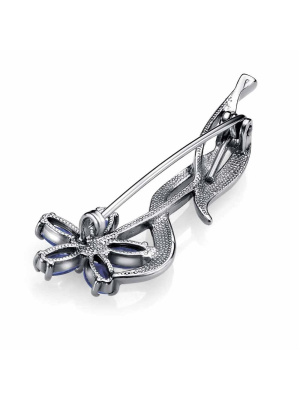 Брошь серебро 925 пробы, покрытие - оксидирование, вставка - искусственная шпинель