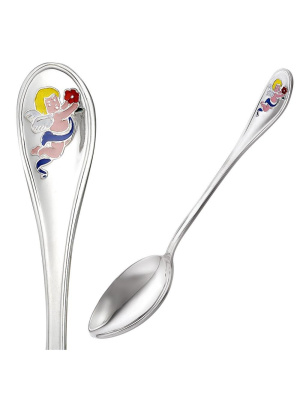 Ложка чайная "ангел" серебро 925 пробы, без покрытия, отделка - эмаль, без вставок