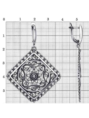 Серьги бижутерия, покрытие - серебрение с оксидированием, без вставок