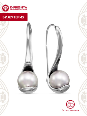 Серьги бижутерия, покрытие - серебрение с оксидированием, вставка - имитация жемчуга