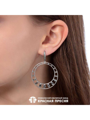 Серьги серебро 925 пробы, покрытие - платинирование, отделка - алмазная грань, без вставок