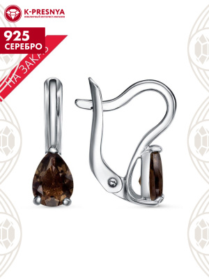 Серьги серебро 925 пробы, покрытие - платинирование, вставка - дымчатый кварц