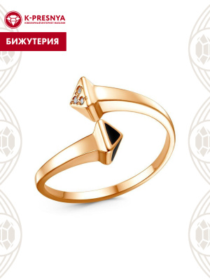 Кольцо бижутерия, покрытие - золочение, отделка - эмаль, вставка - стекло ювелирное preciosa