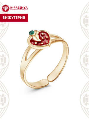 Кольцо бижутерия, покрытие - золочение, отделка - эмаль, вставка - стекло ювелирное preciosa