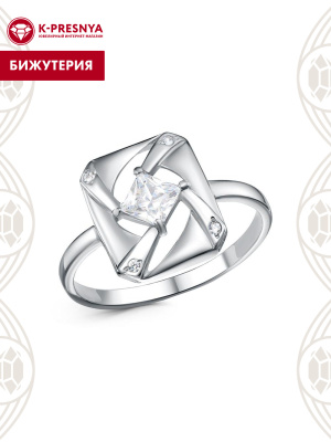 Кольцо бижутерия, покрытие - платинирование, вставка - стекло ювелирное preciosa, фианит (недрагоценный камень)