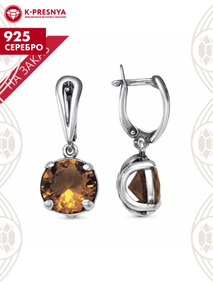 Серьги серебро 925 пробы, покрытие - родирование, вставка - искусственный султанит