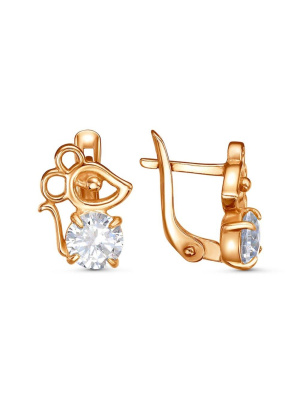 Серьги серебро 925 пробы, покрытие - золочение, вставка - фианит (недрагоценный камень)