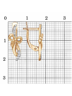 Серьги серебро 925 пробы, покрытие - золочение, выборочное родирование, вставка - фианит (недрагоценный камень)