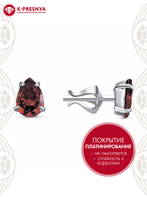 Серьги серебро 925 пробы, покрытие - платинирование, вставка - фианит (недрагоценный камень)