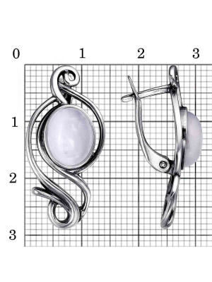 Серьги бижутерия, покрытие - серебрение с оксидированием, вставка - искусственный кошачий глаз