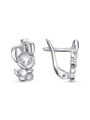 Серьги серебро 925 пробы, покрытие - родирование, вставка - фианит (недрагоценный камень)