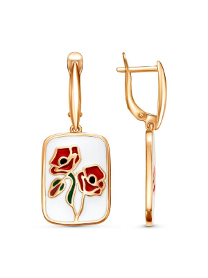 Серьги бижутерия, покрытие - золочение, отделка - эмаль, без вставок