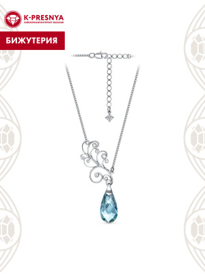 Колье бижутерия, покрытие - платинирование, вставка - стекло ювелирное