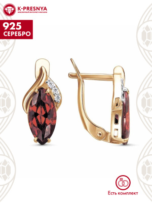 Серьги серебро 925 пробы, покрытие - золочение, выборочное родирование, вставка - фианит (недрагоценный камень)