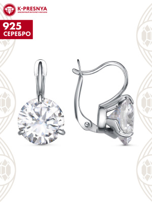 Серьги серебро 925 пробы, покрытие - платинирование, вставка - горный хрусталь