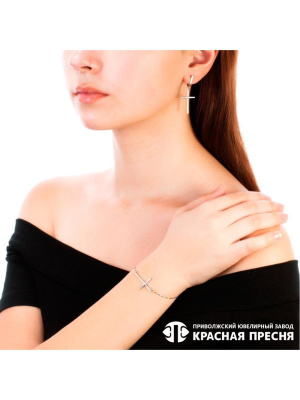 Серьги серебро 925 пробы, покрытие - родирование, вставка - фианит (недрагоценный камень)