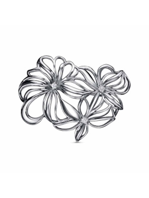 Брошь бижутерия, покрытие - серебрение с оксидированием, вставка - фианит (недрагоценный камень)