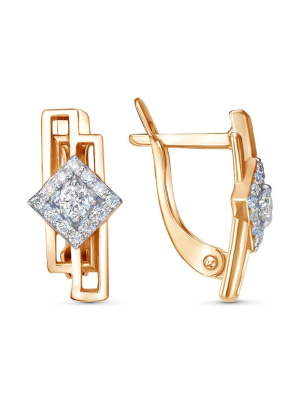 Серьги серебро 925 пробы, покрытие - золочение, выборочное родирование, вставка - фианит (недрагоценный камень)