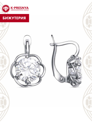 Серьги бижутерия, покрытие - платинирование, вставка - фианит (недрагоценный камень)