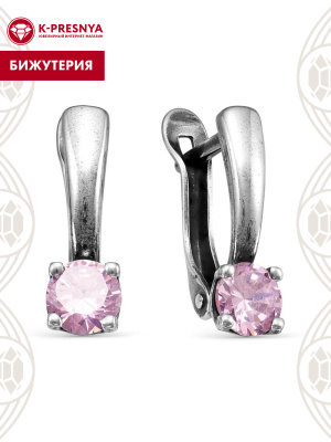 Серьги бижутерия, покрытие - серебрение с оксидированием, вставка - фианит (недрагоценный камень)