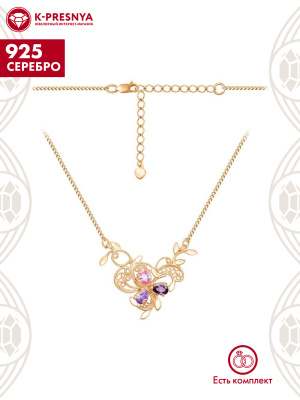 Колье серебро 925 пробы, покрытие - золочение, вставка - фианит (недрагоценный камень)