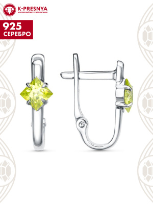 Серьги серебро 925 пробы, покрытие - платинирование, вставка - фианит (недрагоценный камень)