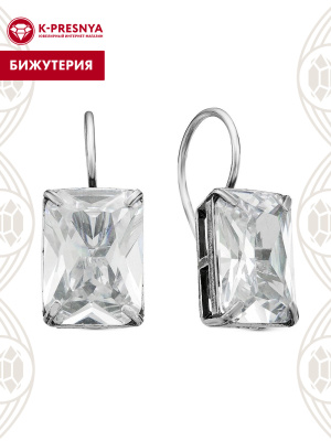 Серьги бижутерия, покрытие - серебрение с оксидированием, вставка - фианит (недрагоценный камень)