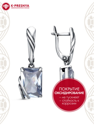 Серьги серебро 925 пробы, покрытие - оксидирование, вставка - искусственный дымчатый кварц