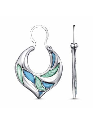 Серьги серебро 925 пробы, покрытие - платинирование, отделка - эмаль, без вставок