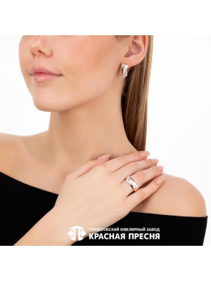 Серьги серебро 925 пробы, покрытие - золочение, выборочное родирование, вставка - фианит (недрагоценный камень)