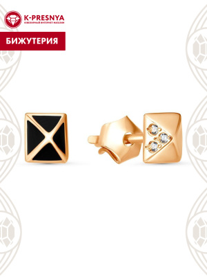 Серьги бижутерия, покрытие - золочение, отделка - эмаль, вставка - стекло ювелирное preciosa