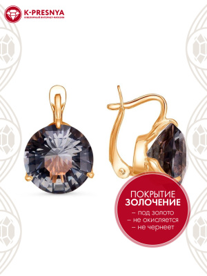 Серьги бижутерия, покрытие - золочение, вставка - стекло ювелирное собственной огранки