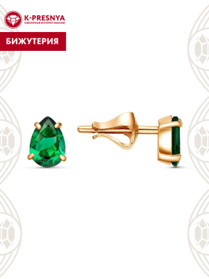 Серьги бижутерия, покрытие - золочение, вставка - искусственная шпинель