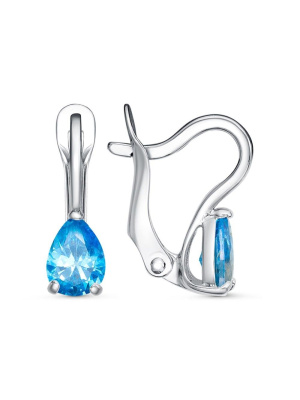 Серьги бижутерия, покрытие - платинирование, вставка - фианит (недрагоценный камень)