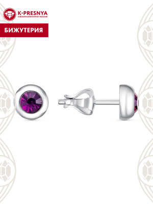 Серьги бижутерия, покрытие - серебрение, вставка - стекло ювелирное preciosa