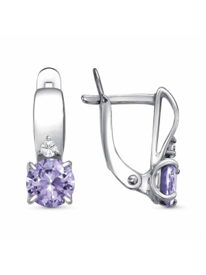 Серьги бижутерия, покрытие - платинирование, вставка - фианит (недрагоценный камень)