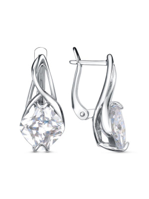 Серьги бижутерия, покрытие - платинирование, вставка - фианит (недрагоценный камень)