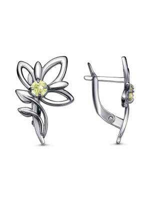 Серьги бижутерия, покрытие - серебрение с оксидированием, вставка - фианит (недрагоценный камень)