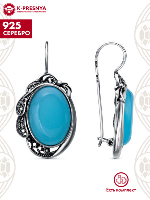 Серьги серебро 925 пробы, покрытие - оксидирование, вставка - искусственный халцедон