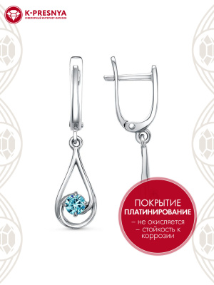 Серьги бижутерия, покрытие - платинирование, вставка - фианит (недрагоценный камень)
