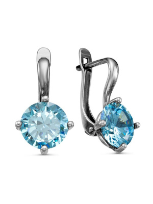 Серьги бижутерия, покрытие - серебрение с оксидированием, вставка - фианит (недрагоценный камень)