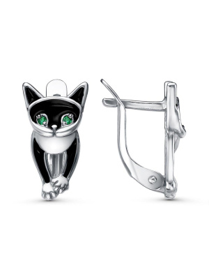 Серьги серебро 925 пробы, покрытие - родирование, отделка - эмаль, вставка - искусственная шпинель