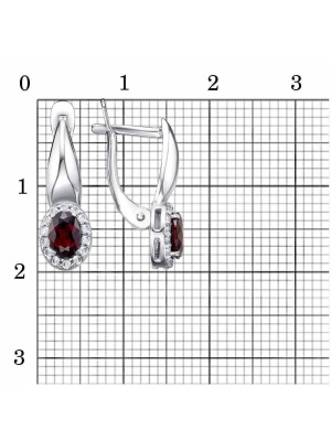 Серьги серебро 925 пробы, покрытие - родирование, вставка - гранат (полудрагоценный камень), фианит (недрагоценный камень)