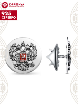 Значок серебро 925 пробы, покрытие - оксидирование, отделка - эмаль, без вставок
