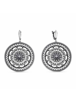 Серьги серебро 925 пробы, покрытие - оксидирование, вставка - фианит (недрагоценный камень)