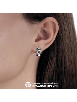 Серьги серебро 925 пробы, покрытие - оксидирование, вставка - искусственная шпинель